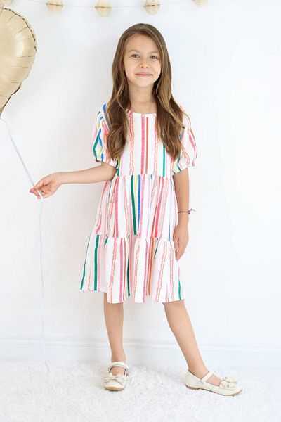 Yalçınoğlu Kids Κοριτσίστικο φόρεμα I Casual Cutout Κοριτσίστικο Καλοκαιρινό Φόρεμα, Κομψό Σχέδιο I Κοντομάνικο Καλοκαιρινό Φόρεμα
