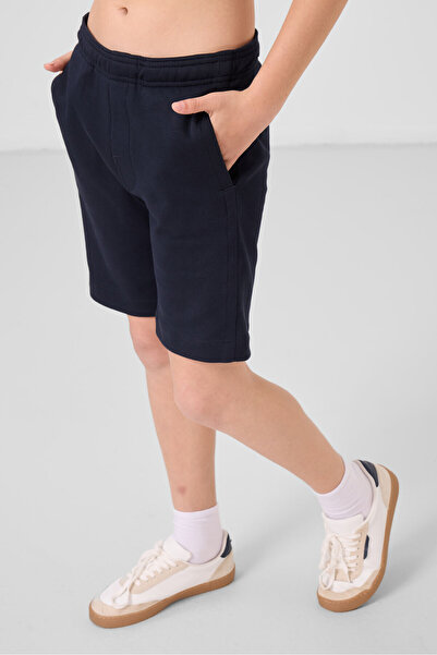 TOMMY LIFE Lacivert Pamuklu Yumuşak Dokulu Standart Fit Basic Erkek Çocuk Şort - 11293