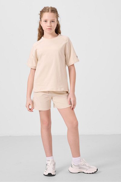 TOMMY LIFE Set de pantaloni scurți pentru fete, din bumbac bej, cu textura moale, cu potrivire standard - 75184