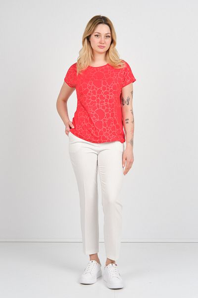 Sistas Women Short Sleeve Stone Decorated Crew Neck Blouse 24227 Red
