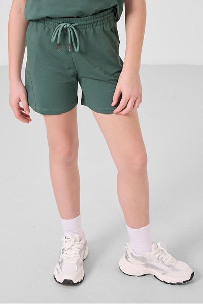 TOMMY LIFE Light Green Cotton Soft Textured Standard Fit Basic Girl's Shorts Set - 75184