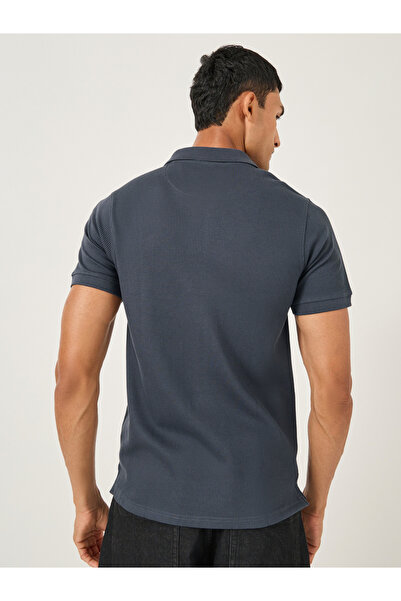 Fort Collins By Styli Men Grey Rib Knit Half-Zip Regular Fit Polo T-Shirt