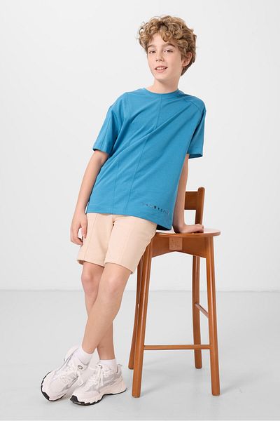 TOMMY LIFE Petrol Blue Cotton Soft Textured Oversize Basic Boy's T-Shirt - 11297