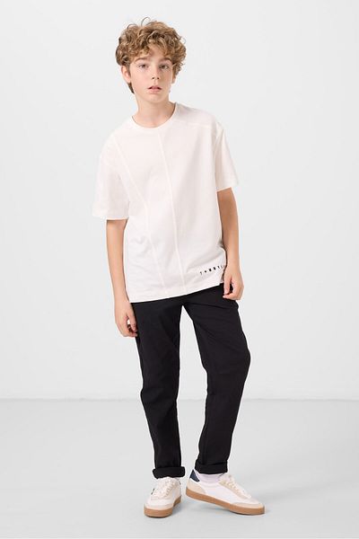 TOMMY LIFE Ecru Cotton Soft Textured Oversize Basic Boy's T-Shirt - 11297