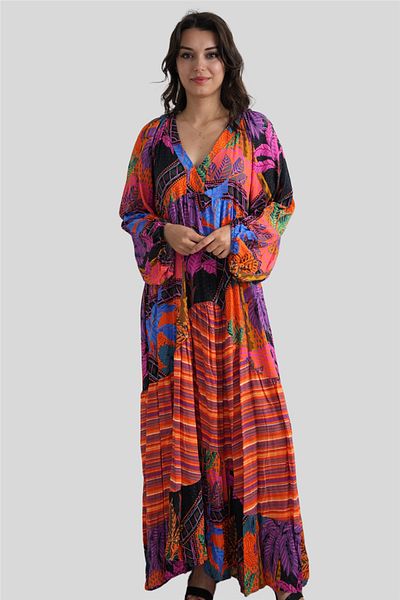 Miss Boheme Orange V-Neck Bohemian Dress