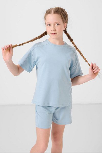 TOMMY LIFE Set pantaloni scurți pentru fete, albastru deschis, din bumbac, cu textura moale, cu potrivire standard - 75184