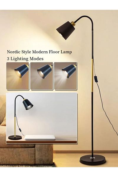 Lumely Modern Floor Lamp,Height Adjustable 360°Rotation Lampshade,3 Lighting Modes,E27,12W,Black
