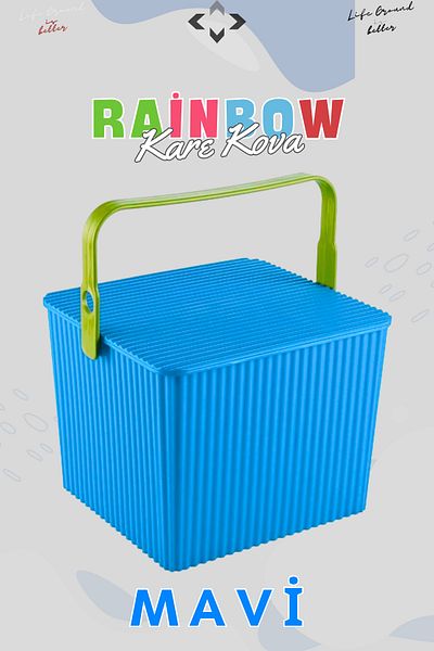 LİGROUND Rainbow Square Lid Picnic Basket Organizer with Handle 1 Piece Square Bucket Picnic Bag Basket