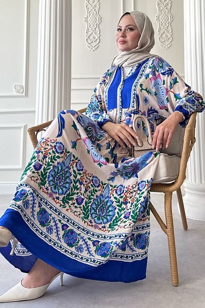 InStyle Floral Ethnic Blue Viscose Dress