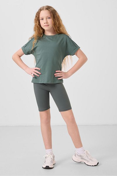 TOMMY LIFE Light Green Cotton O-Neck Oversize Fit Basic Girl's T-Shirt - 75182