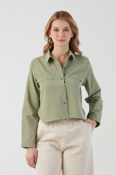 Fulla Moda Basic Pocket Detailed Back Long Shirt
