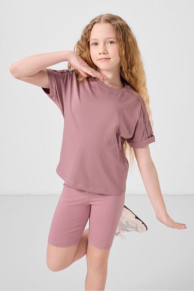 TOMMY LIFE Dusty Rose Cotton O-Neck Oversize Fit Basic Girl's T-Shirt - 75182