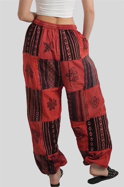 Miss Boheme Red Unisex Kilim Embroidered Bohemian Nepalese Patchwork Trousers