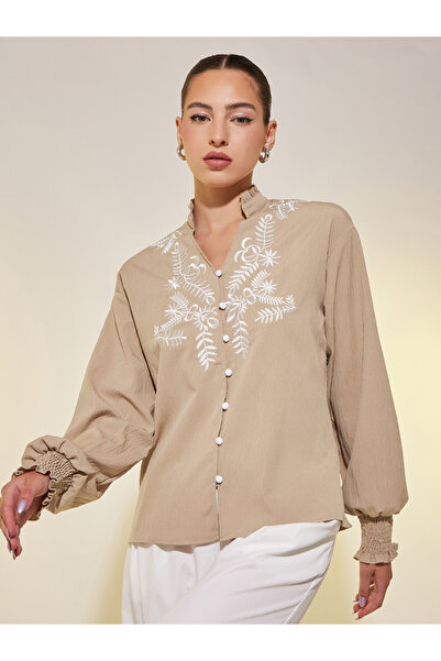 Styli قميص مطرز بأكمام طويلة وقصة عادية