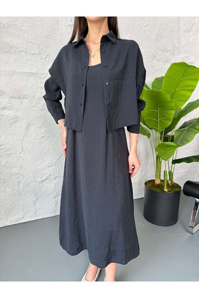 Elif Özbey Butik Set cămașă rochie cu bretele negre