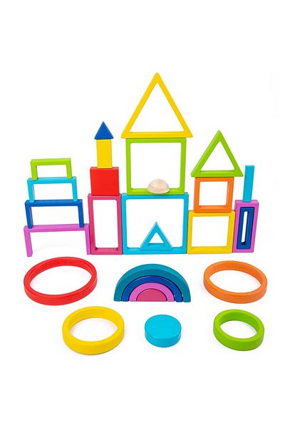 OEM Wooden building set, Montessori, rainbow, circle, crescent, square, triangle and rectangle