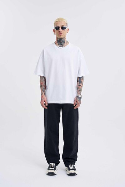 Machinist Tricou alb oversize din bumbac de bază pentru bărbați