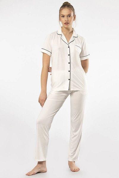 TÜREN Plain Short Sleeve Shirt Collar Pajama Set