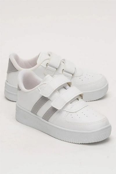 Ayakx Spor Casual Boys Girls White Sneakers Velcro Double Stripe Comfortable Lightweight Sneakers