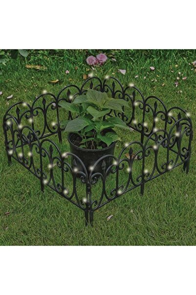 OEM Gard decorativ din plastic negru cu lumini solare, 56,5x30cm - 4 buc.