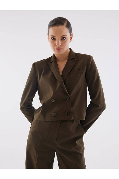MARKAPIA WOMAN Σουέντ Χακί Διπλό Μπουφάν Crop