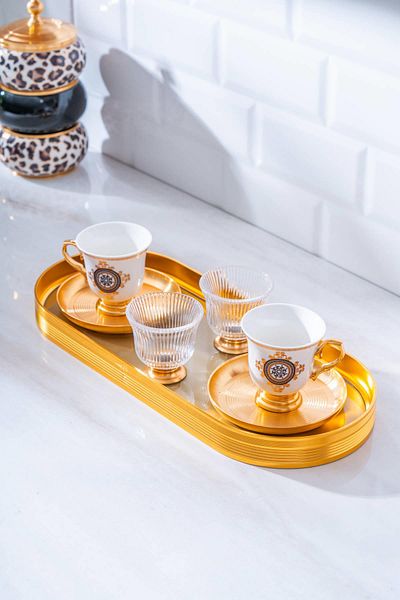 ACAR Lorenzo Coffee Cup Set for 2 People with Glass Tray