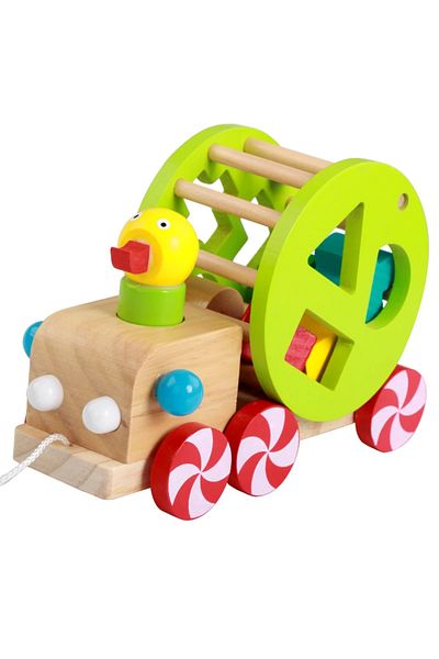 OEM Pull toy, Duckling with geometric shapes, Montessori wooden