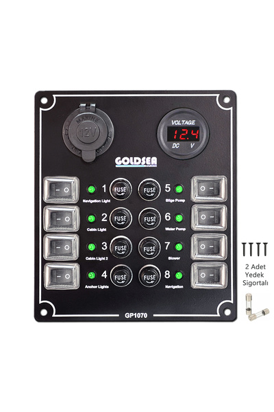 Somay Store Tekne Switch Panel 8 Anahtarlı Şarj Voltmetre Soketli 12-24v 148x170mm
