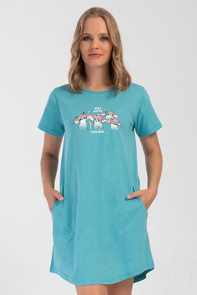 VİENETTA Women's Short Sleeve Mint Nightgown 100% Cotton C6T7N0O704