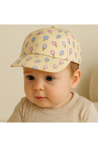 Jaju Baby Kitti 0-18 Months Yellow Colored Ice Cream Patterned Baby Hat