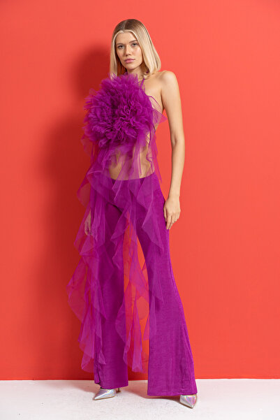 Kikiriki Magenta Fırfır Tüllü Güllü Büstiyer