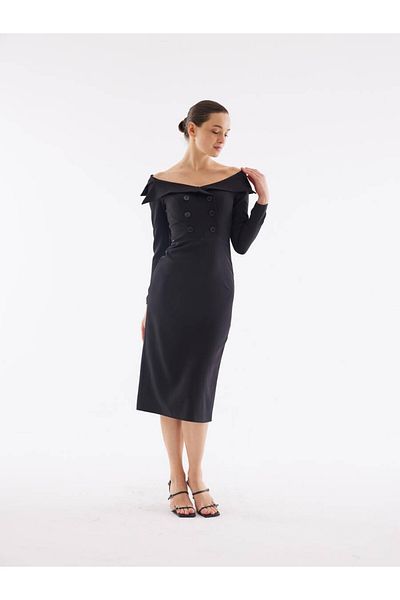 MARKAPIA WOMAN Rochie midi neagră cu decolteu barcă