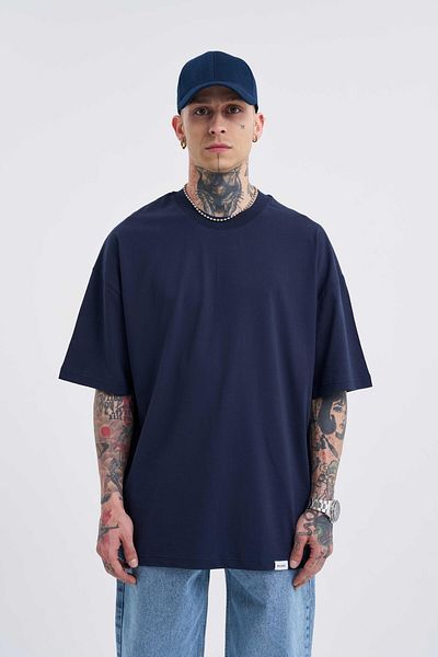 Machinist Men's Basic Super Cotton Oversize Navy Blue T-Shirt