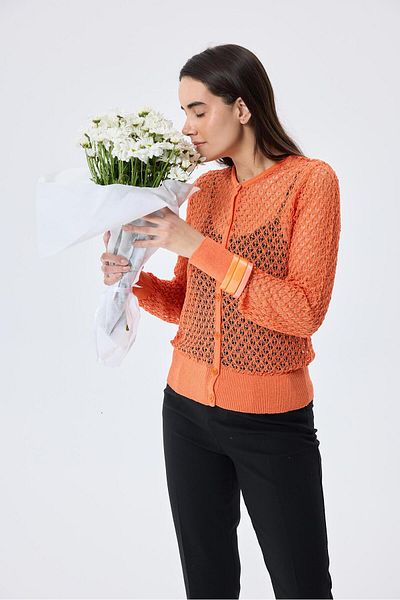 Peraluna Addison Openwork Braided Women's Knitwear Cardigan - Orange