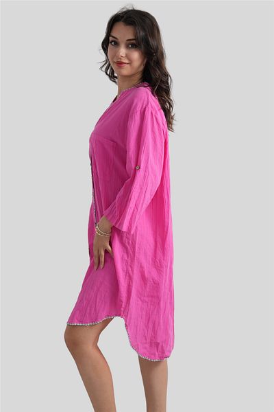 Miss Boheme Pink Floral Embroidered Short Button Detailed Tunic Dress