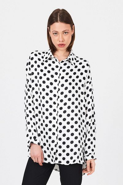 Rays White Polka Dot Pattern Oversize Satin Shirt 9411