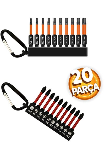 Depolife Matkap için Bits Vidalama Ucu ve Yıldız Alyen Seti 20li Profesyonel Ph2 Pz2 Yıldız Düz Anahtarlıklı