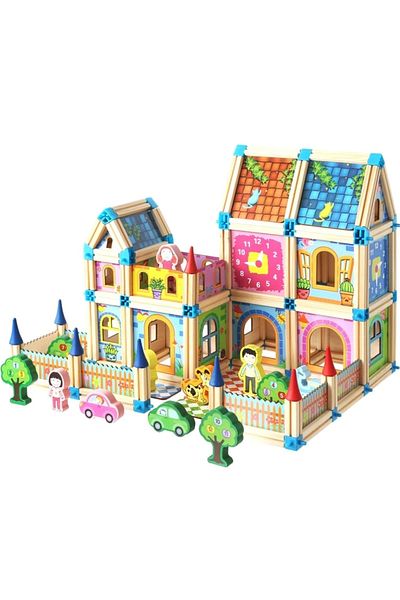 OEM Natural wooden building house, Little Architect, educational and creative, 268 pieces, +4 years