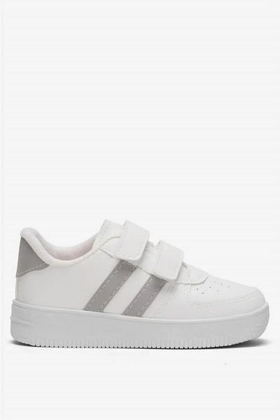 Ayakx Spor Casual Boys Girls White Sneakers Velcro Double Stripe Comfortable Lightweight Sneakers