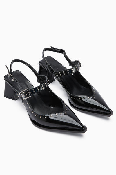 Limoya Nuria Black Patent Leather Pointed Toe Strappy Women's Sandals