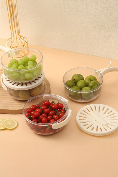 Kitchen Life Folding Handle Vegetable Fruit Drainer Storage Container - Refrigerator Storage Box