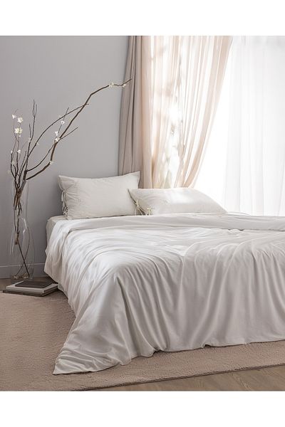 Madame Coco Loris Doppelbett-Bettbezug-Set, 100 % Baumwolle, bestickt, Ecru
