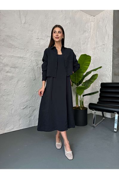 Elif Özbey Butik Set cămașă rochie cu bretele negre