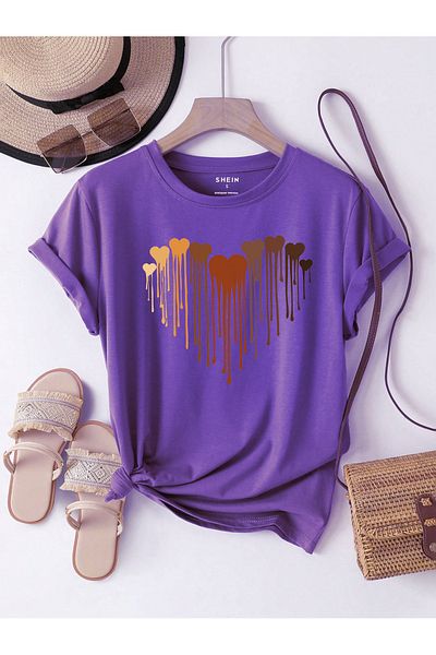 uyguntarz Bedrucktes T-Shirt mit schmelzenden Herzen