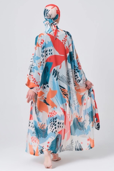 Bordomix 7035 Women's Persian Green Patterned Pareo with Long Belt - Beach Dress