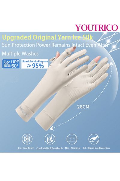 Youtrico Sun Protection Gloves Summer Cycling Fingerless Gloves For Driving Spf50 High Protection