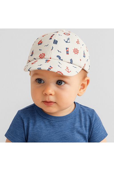 Jaju Baby قبعة أطفال منقوشة على شكل قارب أبيض ودفة لعمر 1-4 سنوات