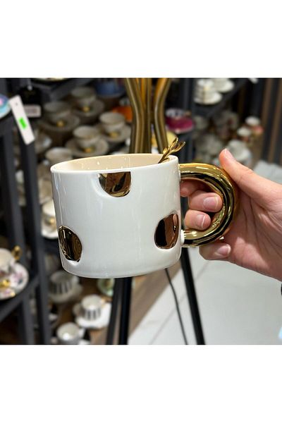 ACAR Pinterest Porcelain Polka Dot Mug with Spoon 350ml
