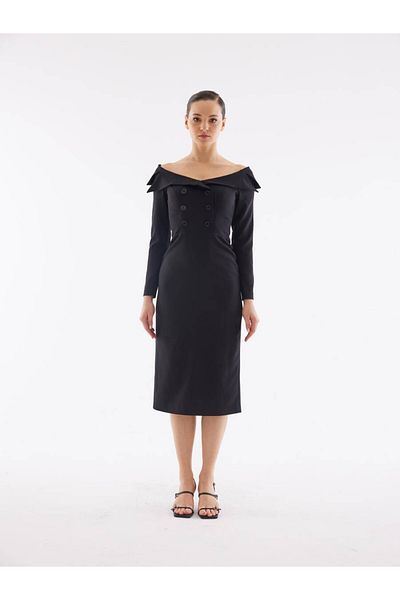MARKAPIA WOMAN Rochie midi neagră cu decolteu barcă