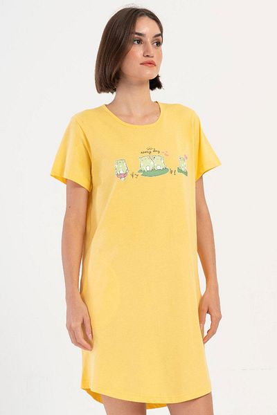 VİENETTA Women's Short Sleeve Yellow Nightgown 100% Cotton C5T7N0O704